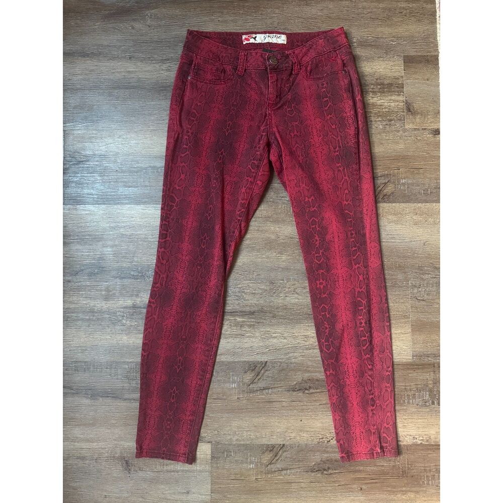 Red Snakeskin Print Skinny Jeans